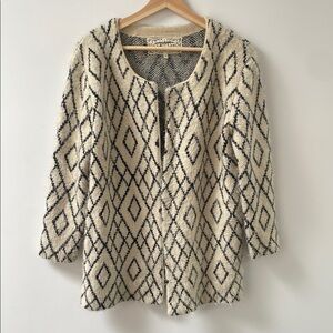 Pink Martini Wool Blend Abstract geometric black cream Open Front Cardigan M
